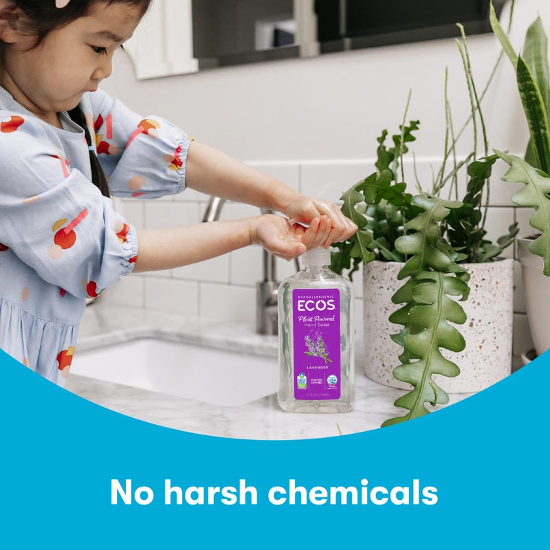ECOS Hypoallergenic Hand Soap - All Natural pH-Balanced Handwash Soap with Vitamin E - Safe for Sensitive Skin - Lavender - 17 Oz Bottle (6 pack) - Image 3